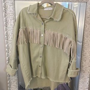 Tasseled light green soft jean jacket